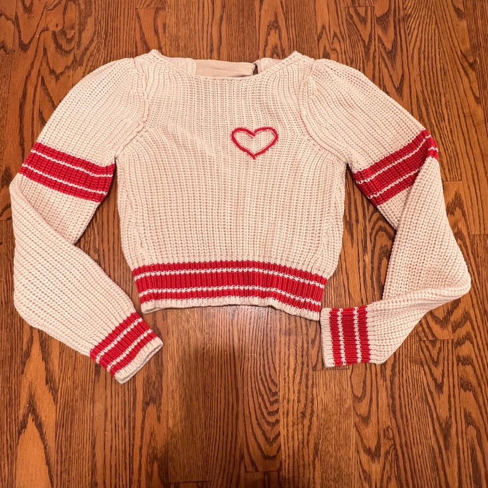 Free people Cream and Red Heart Sweater - Picture 2 of 3